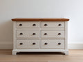 Cómodas - Cómoda de seis cajones de MDF 140x40x80 cm - Blanco y madera diseño moderno