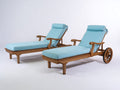 Tumbonas de madera 200 x 72 x 98 cm - Marrón natural y azul claro - Conjunto de dos unidades con respaldo reclinable y ruedas