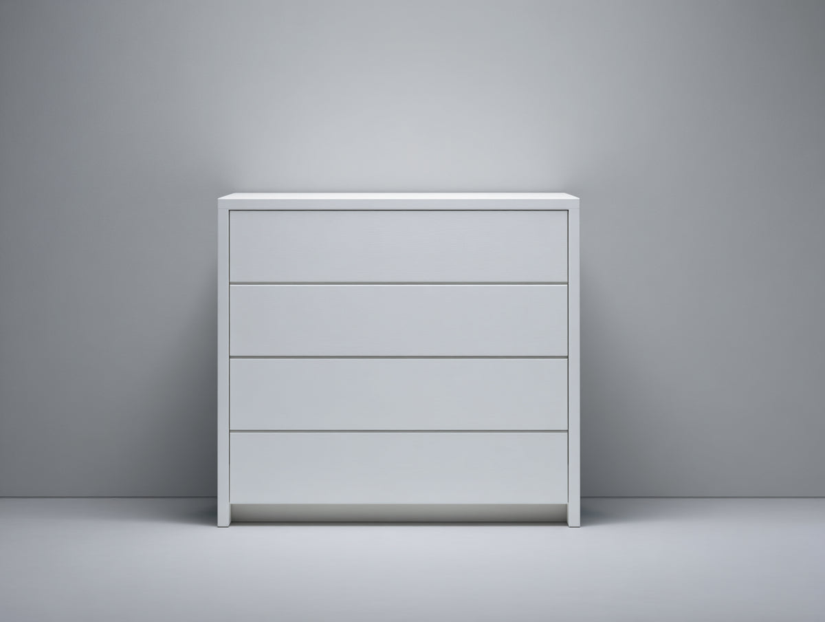 Cómodas - Cómoda de cuatro cajones de MDF 100x40x90 cm - Blanco diseño moderno