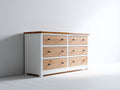 Cómodas de madera 160x45x75 cm - color blanco y madera natural - diseño moderno con 6 cajones para dormitorio y salón