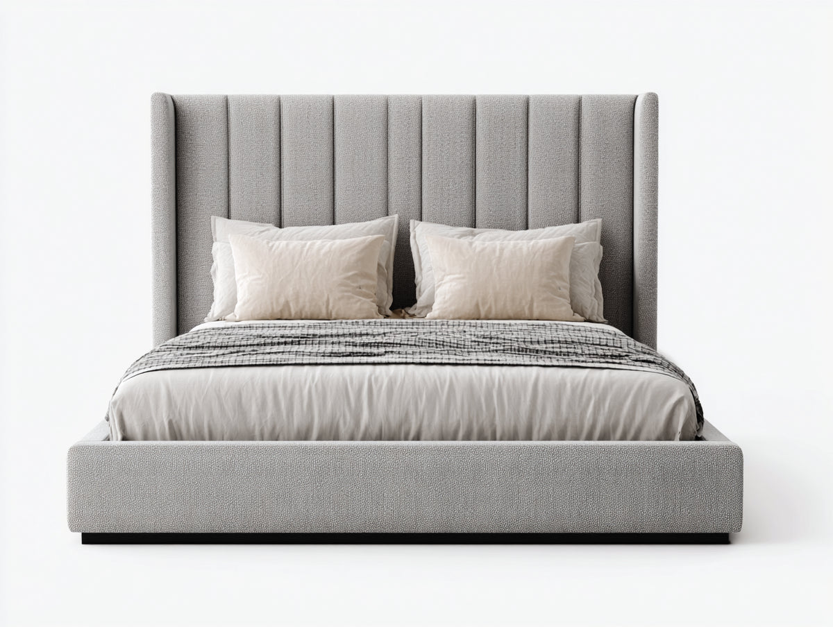 Camas dobles - Cama doble tapizada de tela 200x180x120 cm - Gris claro diseño moderno