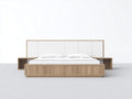 Camas dobles de madera 200x180x120 cm - color madera natural - diseño moderno con cabecero tapizado y mesitas laterales para dormitorio