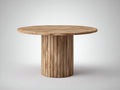 Mesa de jardín redonda de madera 150x150x75 cm - Color madera natural - Mesa exterior con diseño moderno y base cilíndrica