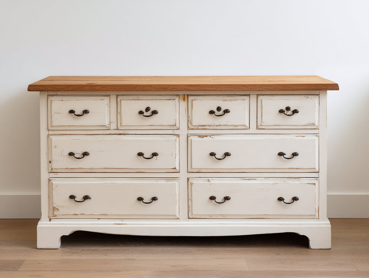Cómoda de madera 160x45x85 cm - blanco y madera natural - estilo clásico