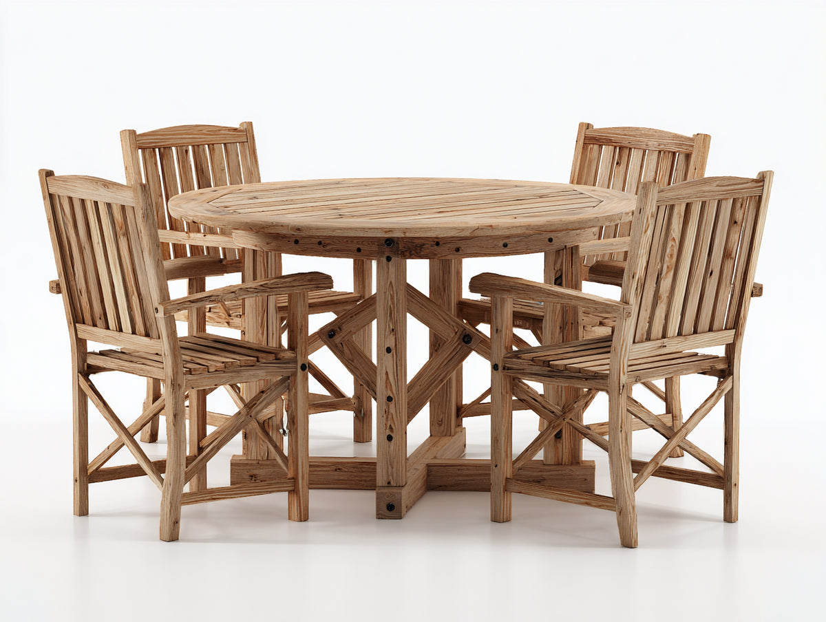 Conjunto de comedor de jardín de madera 180x180x75 cm - madera natural - estilo clásico