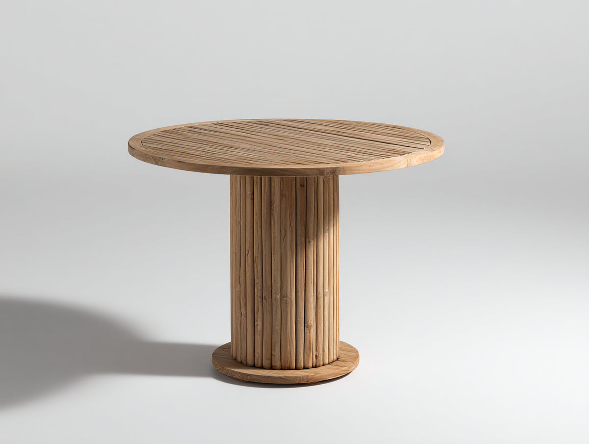 Mesas de jardín de madera 120x120x75 cm - color madera natural - diseño moderno con mesa redonda para terraza y exterior