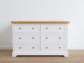 Cómodas de madera 140x40x80 cm - Color blanco y madera natural - Estilo clásico con 6 cajones
