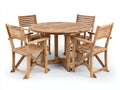Conjuntos de comedor de jardín - Conjunto de comedor exterior de madera con mesa redonda y cuatro sillas 120x120x75 cm - Color madera natural diseño clásico