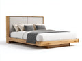 Camas dobles de madera 200x180x110 cm - Color madera natural y gris - Estilo moderno con cabecero tapizado