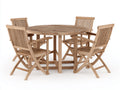 Conjuntos de comedor de jardín de madera 120 x 120 x 75 cm - Marrón natural - Mesa redonda y cuatro sillas plegables
