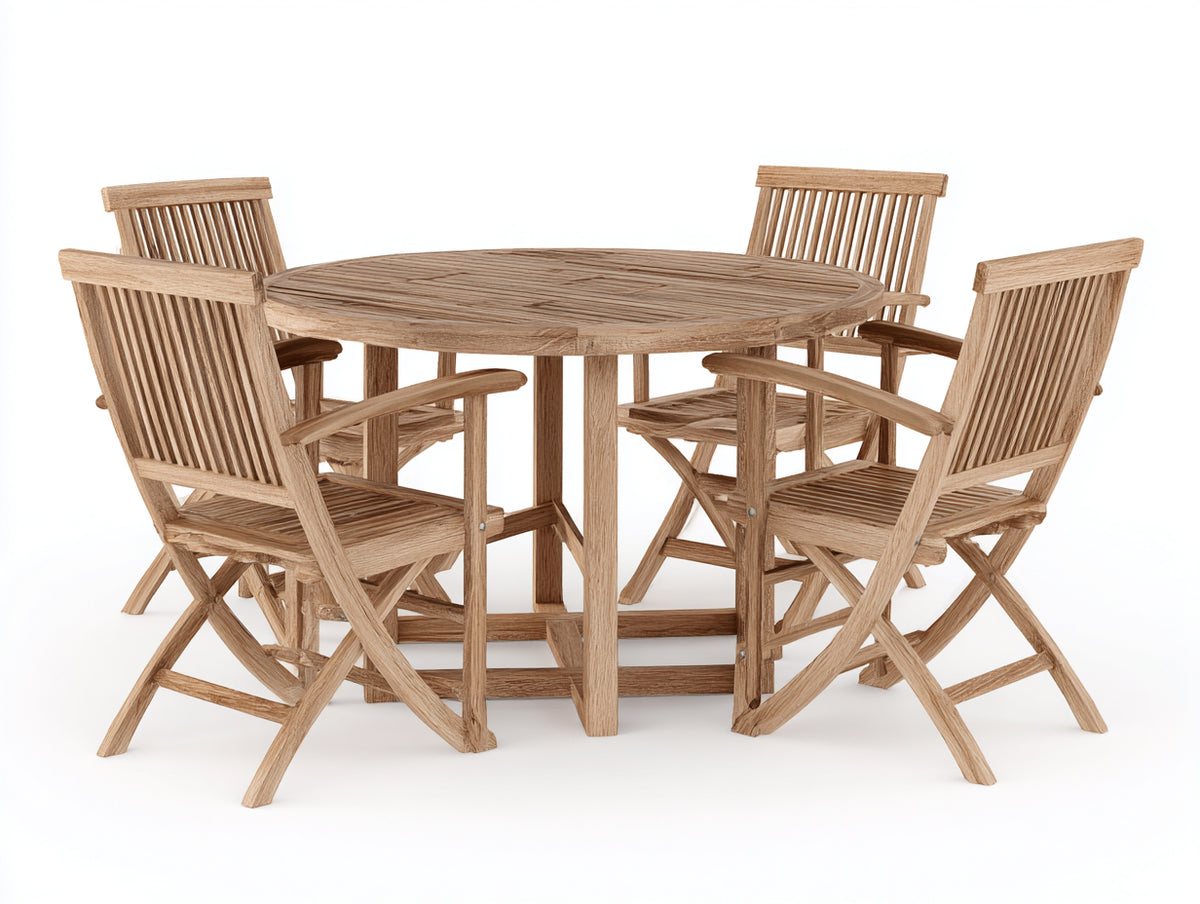 Conjuntos de comedor de jardín de madera 120 x 120 x 75 cm - Marrón natural - Mesa redonda y cuatro sillas plegables