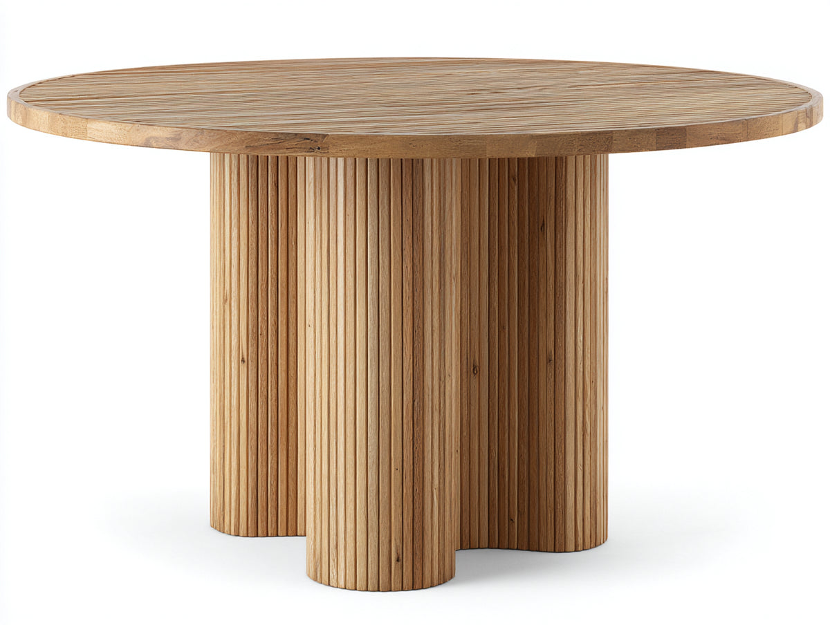 Mesa de jardín redonda de madera 160x160x75 cm - madera natural - diseño moderno