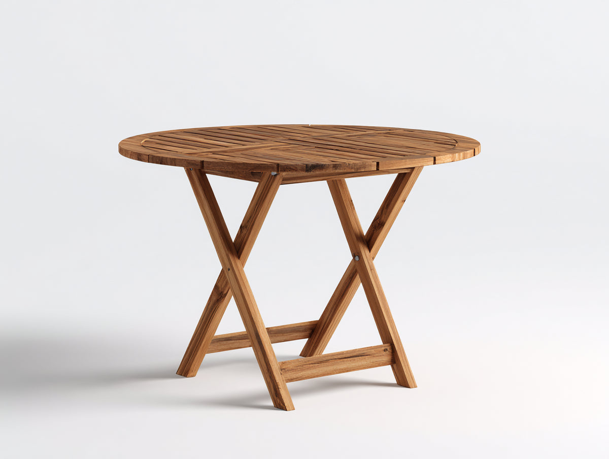 Mesa de jardín redonda de madera 130x130x75 cm - madera natural - estilo moderno
